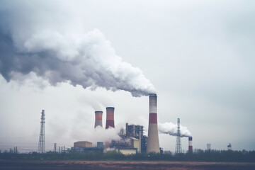 Fototapeta na wymiar Air pollution concept, smog over the city. Smoking chimneys of a factory.