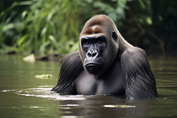 Obraz premium Cross river gorilla. Representative of animals from the IUCN red list.