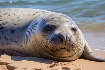 Fototapeta premium Hawaiian Monk Seal. Listed as endangered in IUCN Red List.