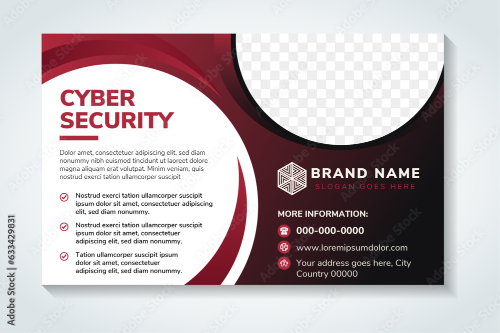 Poster cyber security system design and technology flyer design template use horizontal layout. red black g