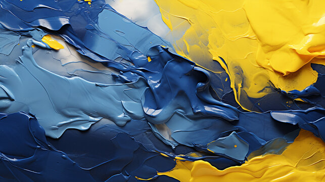 Abstract art blue and yallow paint background with liquid fluid grunge texture. 3d Rendering