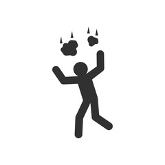 Watch out for rock falls icon. rock falling on the person head. Monochrome black and white symbol