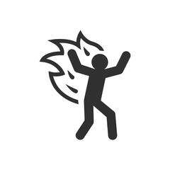 Person is on fire icon. Accident. Careful, there's a possible ignition. Monochrome black and white symbol
