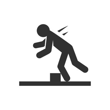 Person stumbles and falls icon. Watch your feet. Monochrome black and white symbol