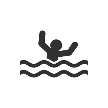 Person drowning in water icon. Monochrome black and white symbol