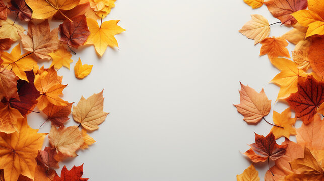 composition of autumn leaves on a white background with empty space to insert. Generative Ai.