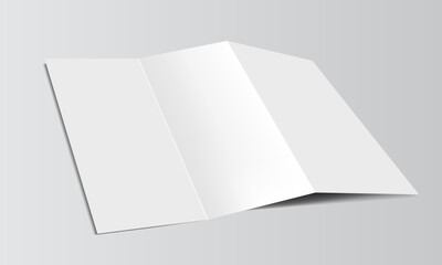 Blank folded brochure template. White brochure design for your product promotion. Realistic brochure fold with shadow effect on gray background