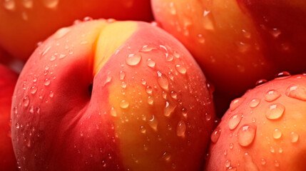 beautiful ripe peaches close up top view. Generative Ai.