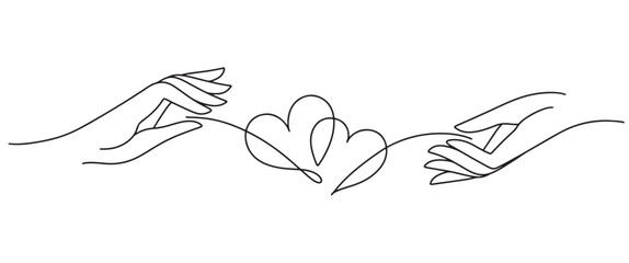 Two hand with two heart line art style vector illustration - obrazy, fototapety, plakaty