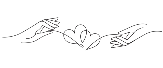 Deurstickers Een lijn Two hand with two heart line art style vector illustration
