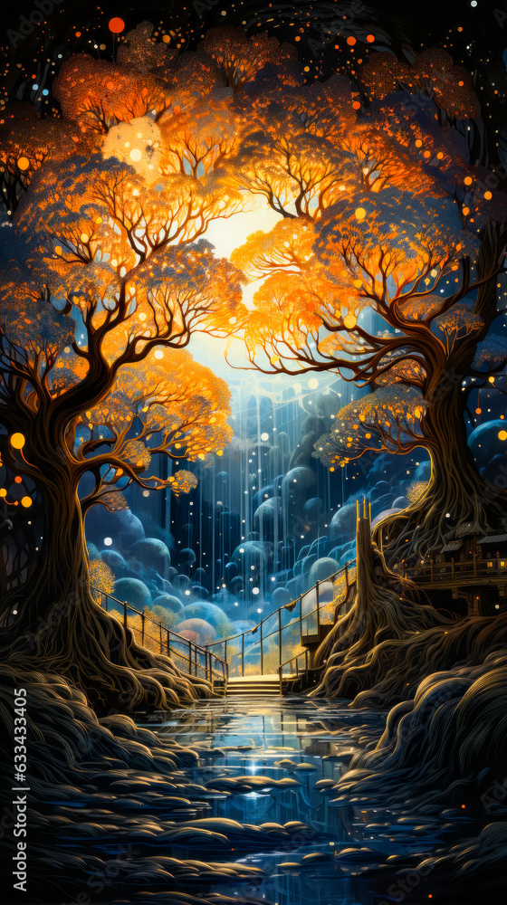 Poster Image of two trees in the middle of forest.