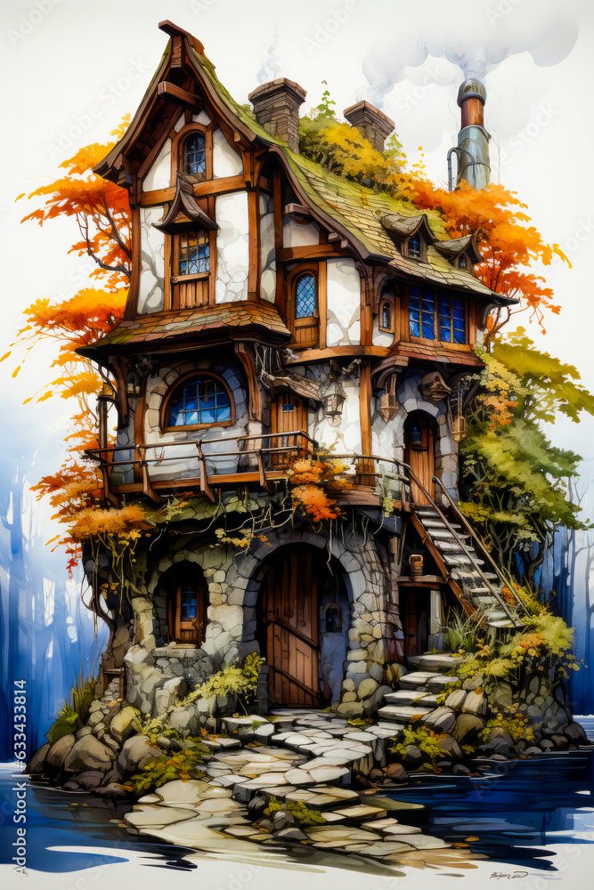 Canvas Prints Image of house with staircase leading to it.