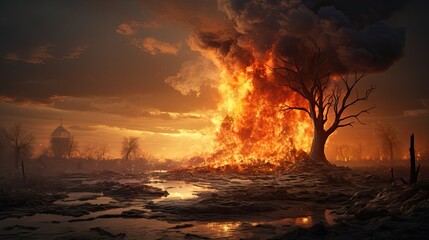 Artistic concept painting of a devastated land by climate change, background