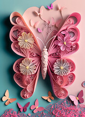 3-D butterflies paper art, pastel colors