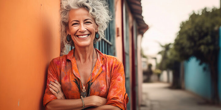 Middle-Aged Woman's Joyful Outdoor Portrait