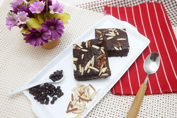 chocolate cake with chocolate Brownie cake with almond stick