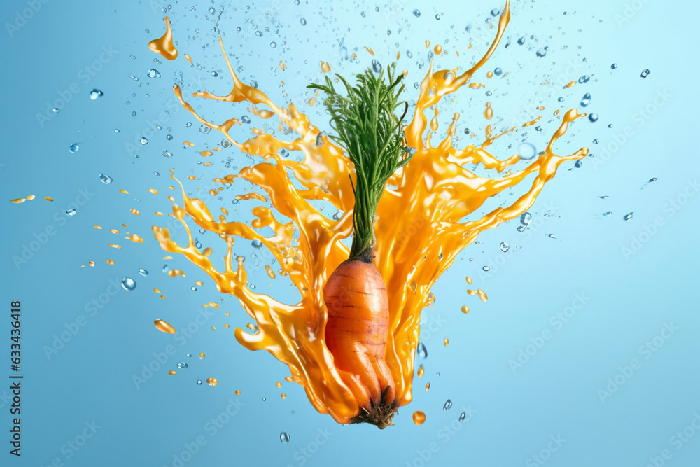 Fototapete an abstract surreal photograph of a carrot splashed in bright paint, symbolizing freshness and healt