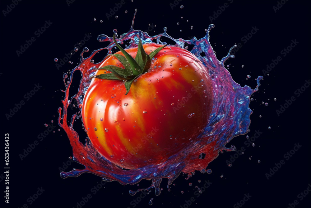 Fototapete an vibrant photograph of a tomato splashed in bright paint, symbolizing freshness and health. genera
