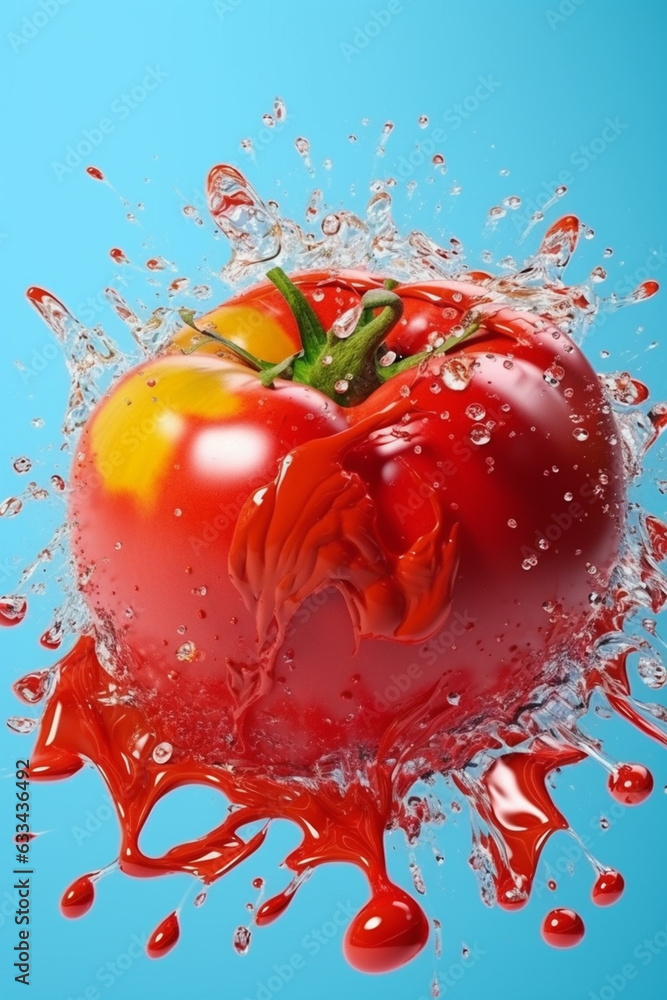 Leinwandbilder an abstract surreal photograph of a tomato splashed in bright paint, symbolizing freshness and healt