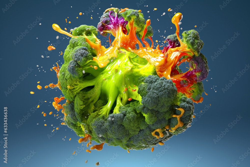 Leinwandbilder an vibrant photograph of a broccoli splashed in bright paint, symbolizing freshness and health. gene