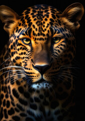 Animal portrait of a leopardo on a dark background conceptual for frame