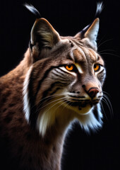 Animal portrait of a lynx on a dark background conceptual for frame