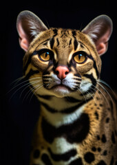 Animal portrait of a ocelot on a dark background conceptual for frame