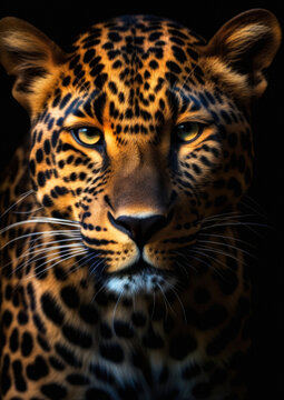 Animal portrait of a leopardo on a dark background conceptual for frame