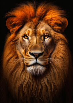 Animal portrait of an african lion on a dark background conceptual for frame