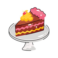 Cake slice doodle vector filled outline Sticker. EPS 10 file