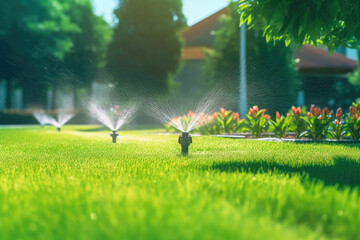 Efficient Lawn Watering - obrazy, fototapety, plakaty