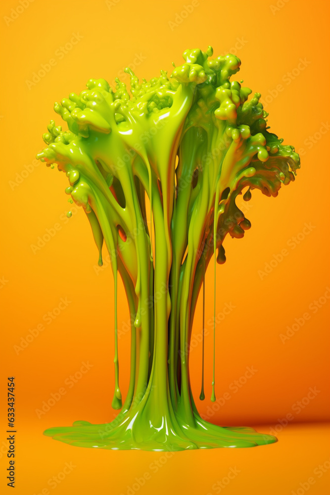 Poster  An abstract surreal photograph of a Celery splashed in bright paint, symbolizing freshness and health.  Generative AI technology.