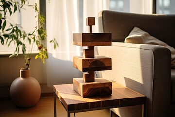 Wooden podium on living room table with available space