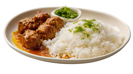 So Yummy rice and goulash isolated on transparent background