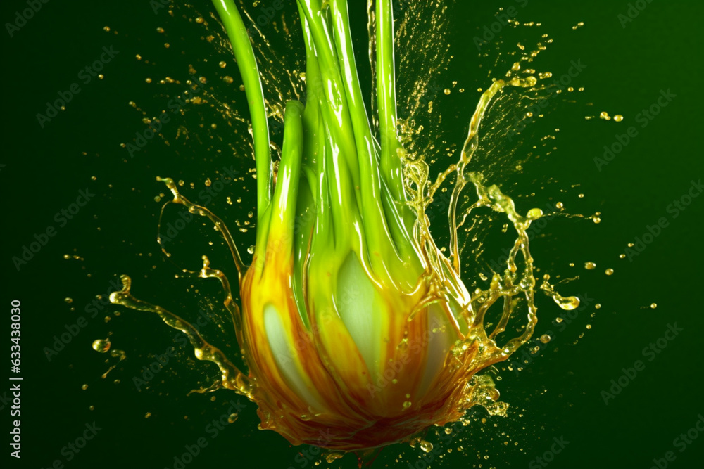 Aufkleber an vibrant photograph of a leek splashed in bright paint, symbolizing freshness and health. generati