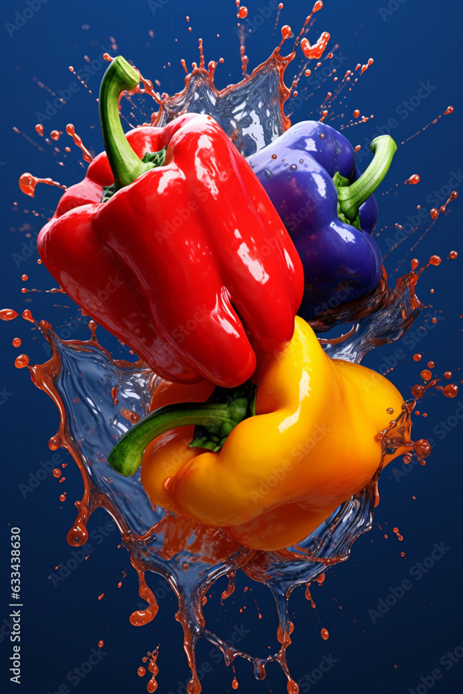 Aufkleber an abstract surreal photograph of a peppers splashed in bright paint, symbolizing freshness and heal