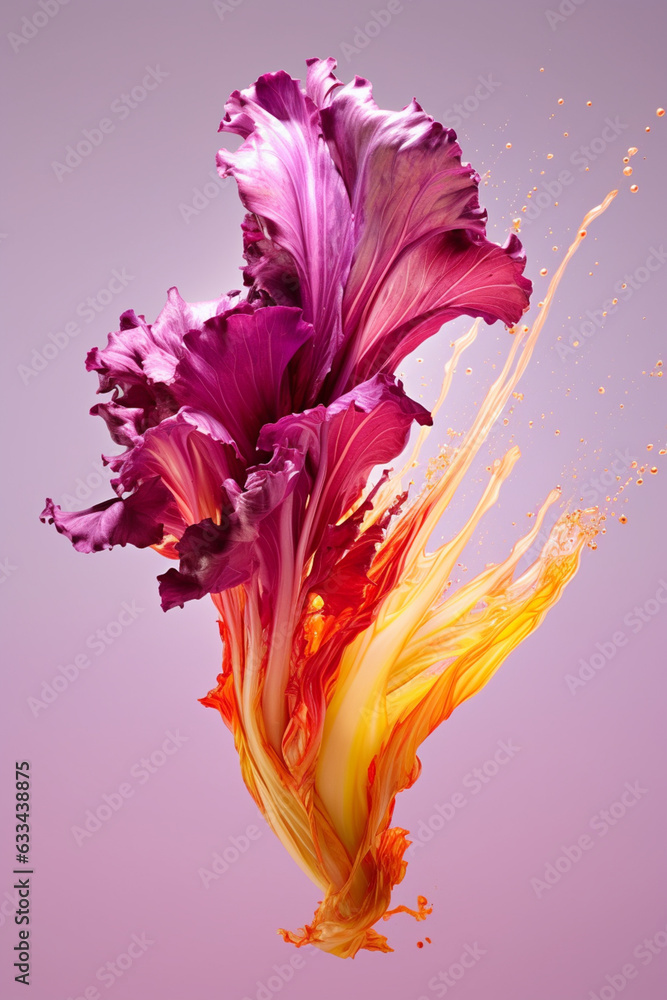 Aufkleber an abstract surreal photograph of a radicchio splashed in bright paint, symbolizing freshness and he