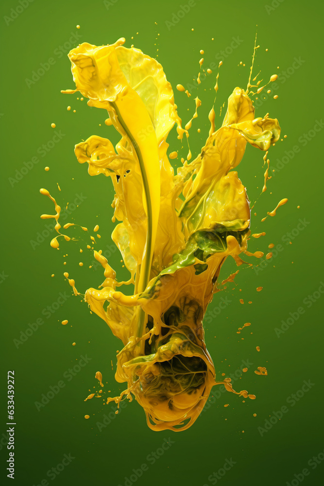 Aufkleber an abstract surreal photograph of a mustard greens splashed in bright paint, symbolizing freshness a