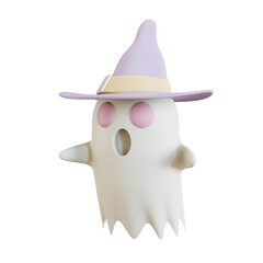 3D Ghost Wearing Witch hat Isolated on Transparent Background
