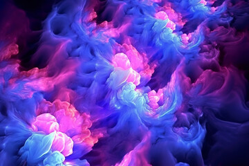 Obraz premium Abstract neon fractal wallpaper with pink blue and white glowing. AI Generative
