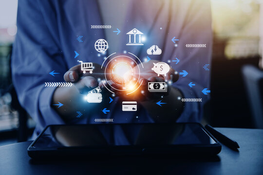 futuristic digital processing of biometric identification fingerprint scanner for access personal financial data. surveillance and security scanning of digital programs cyber futuristic applications
