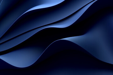 Dark blue paper waves abstract background. Elegant wavy 3D background. AI Generative