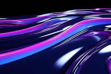 Abstract background of bright Roughen and twist neon lines on blue background. AI Generative