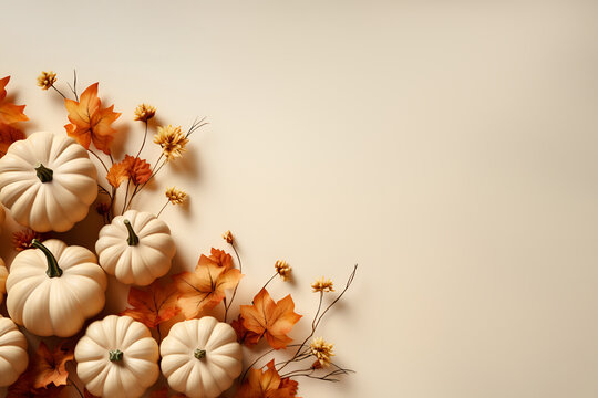 Autumn still life in honor of Thanksgiving, lunch and dinner in the family. With Generative AI technology - Powered by Adobe