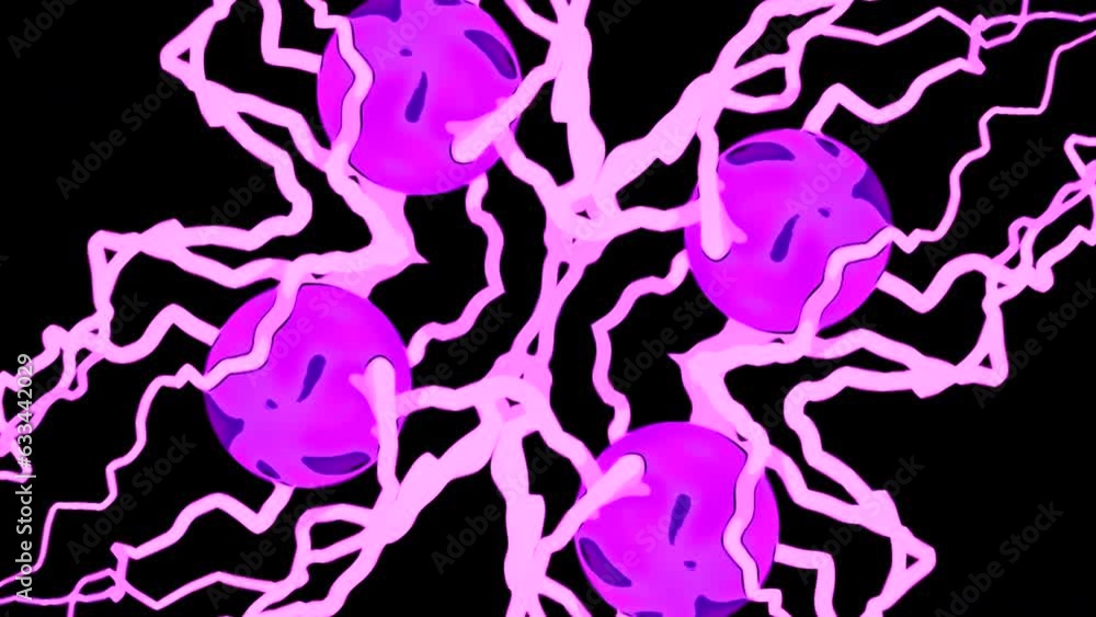 Poster animation with balls and moving lines of electricity. design. pattern with colored electric lines an