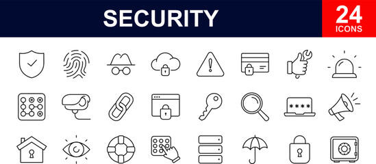 Security web icons set. Cyber security - simple thin line icons collection. Containing cyber lock, password, fingerprint, electronic key, unlock, data protection, cybersecurity. Simple web icons set