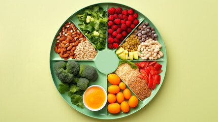 plate with portioned food, food ration diet generative ai