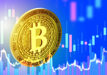 Bitcoin coin. Cryptocurrency trading. Blockchain money. BTC currency. Bitcoin price chart. Investment in BTC. Decentralized bitcoin money. BTC technology. Cryptocurrency business. 3d image
