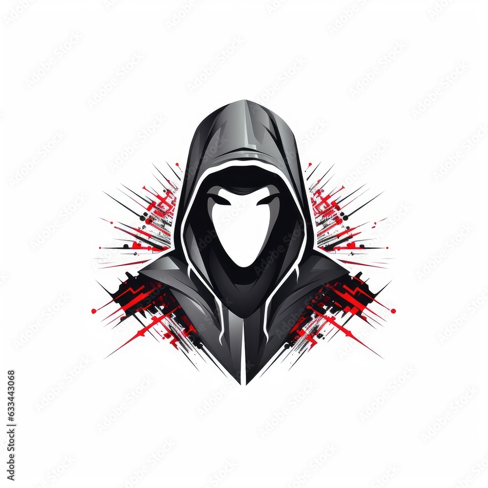 Poster minimalistic graphic logo of computer hacker on white background