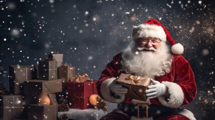 Santa claus and gift box in the Christmas holiday, happy season in the last year and happy new year.